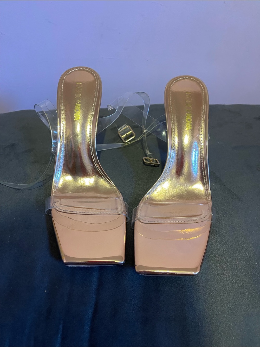 Clear Strap Nude Square Toe Heels - Fashion nova